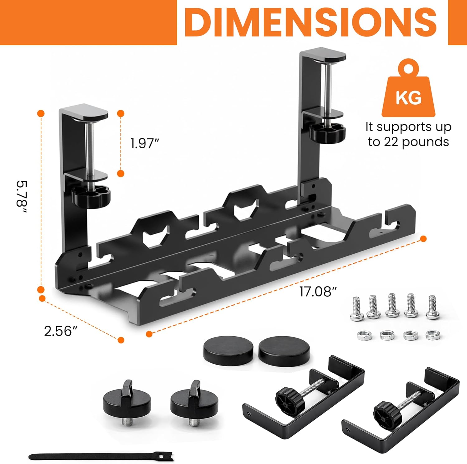 17'' Super Sturdy Cable Tray Under Desk Cord Organizer Standing Desk Cable Management System Large Power Strip Holder