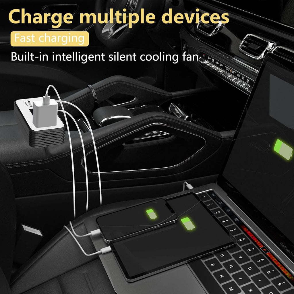 200W Car Power Inverter, PiSFAU DC 12V to 110V AC Car Plug Adapter Outlet with [20W USB-C] /USB-Fast Charger(18W) /