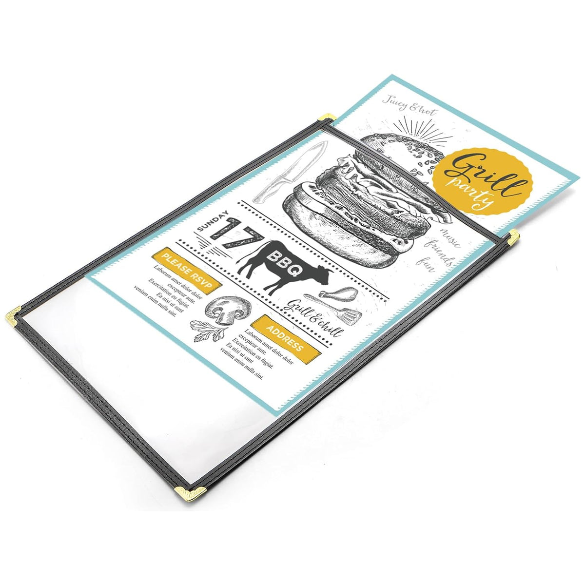 12PCS Menu Covers 8.5 X 14 Inch, Single Page 2 View Restaurant Menu Covers Book, Double Stitched Clear Menu Holders