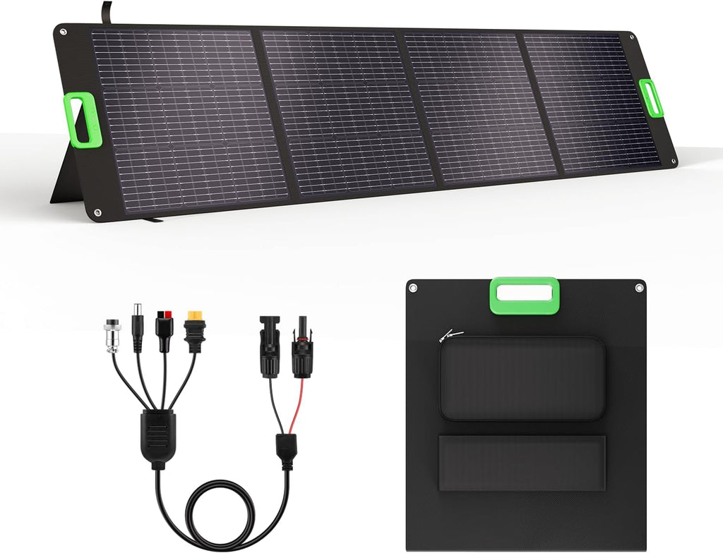 200W Portable Solar Panel for Power Station, Solar Charger w/ 4 Kickstands | 24% High Efficiency Waterproof Foldable