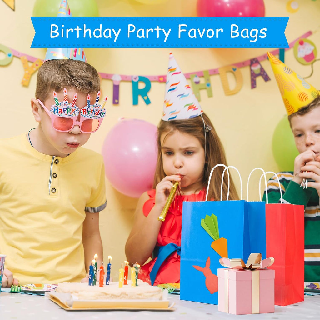 24 Pack Paper Bags with handles, 6 Colors Medium Gift Bags