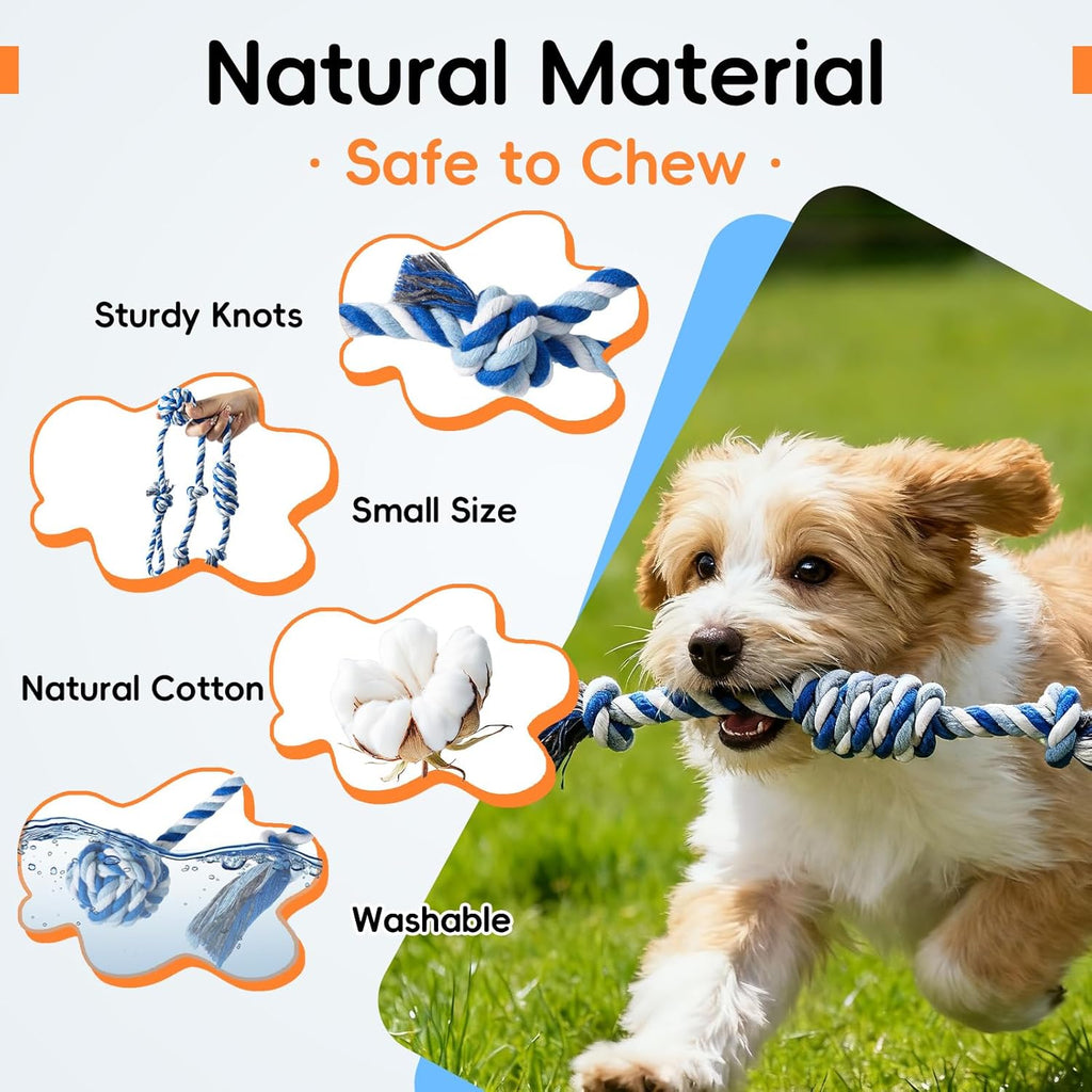 Dog Rope Toys 4 Pack, Puppy Teething Cotton Knot Chew Rope for Small Medium Dogs, Interactive Tug of War Dog Toys for