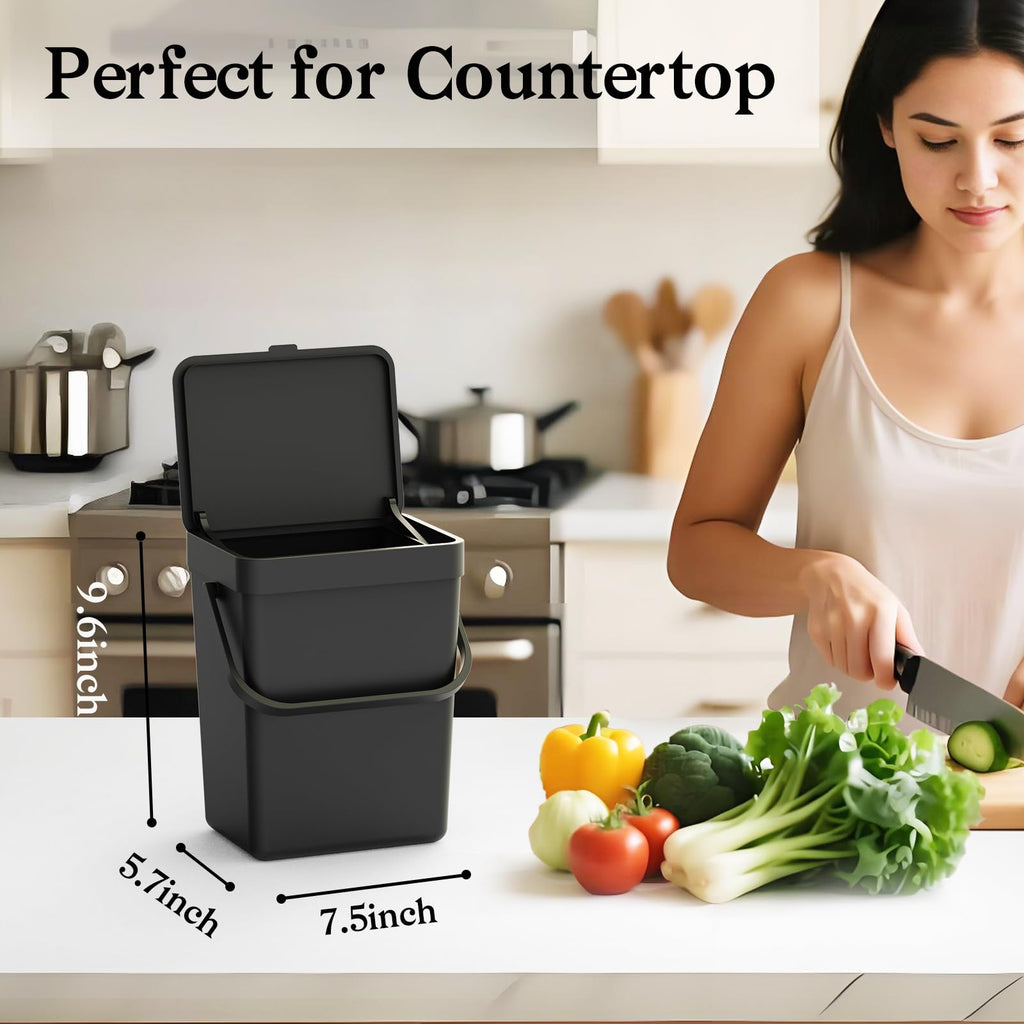 Countertop Compost Bin, Hanging Small Trash Can with Lid Under Sink for Kitchen, Food Waste Bin for Countertop