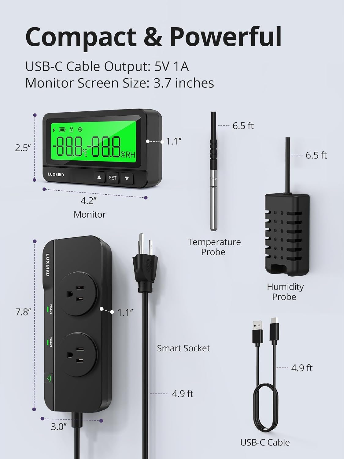 WiFi Temperature Humidity Controller LTC-318-W with Monitor, App Control for Reptile Terrarium Greenhouse Grow