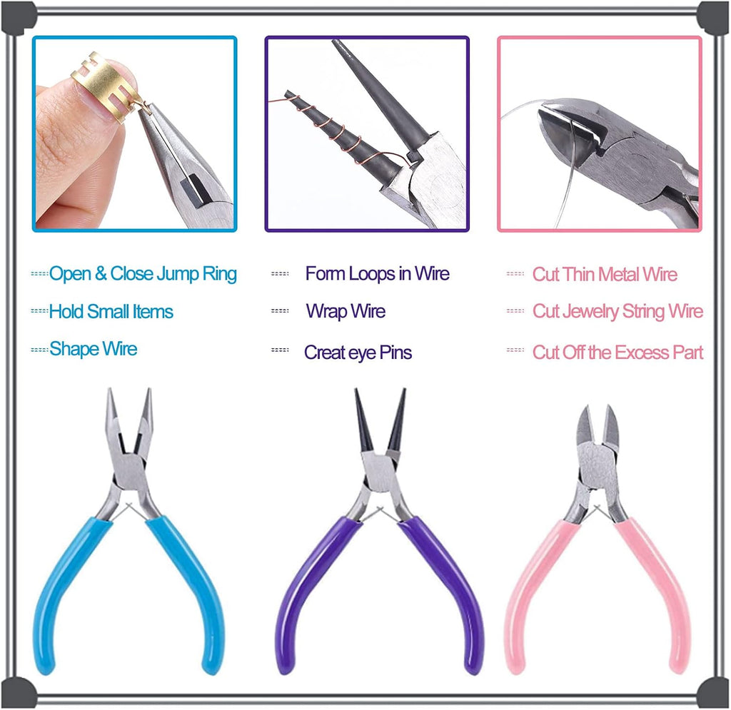 3 Pack Jewelry Pliers Set Tools for Jewelry Making and Repair | Needle Nose; Round Nose; Wire Cutters Chain Nose