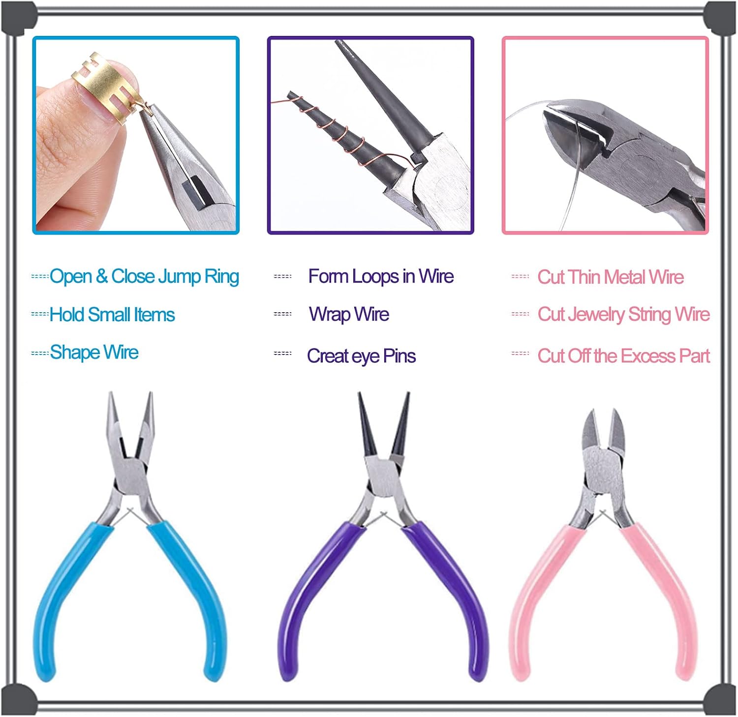 3 Pack Jewelry Pliers Set Tools for Jewelry Making and Repair | Needle Nose; Round Nose; Wire Cutters Chain Nose
