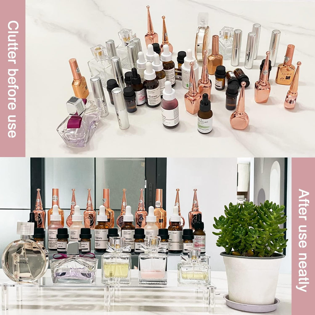 Acrylic Riser Display Shelf, 3 Tier Acrylic Shelves for Figures, 15.8 Inch | Large Clear Perfume Organizer, Display