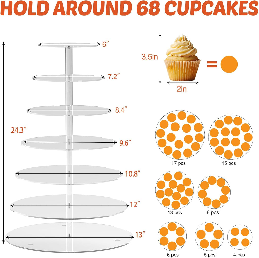 7 Tier Cupcake Stand Tiered Round Cupcake Tower for 68 Cupcakes