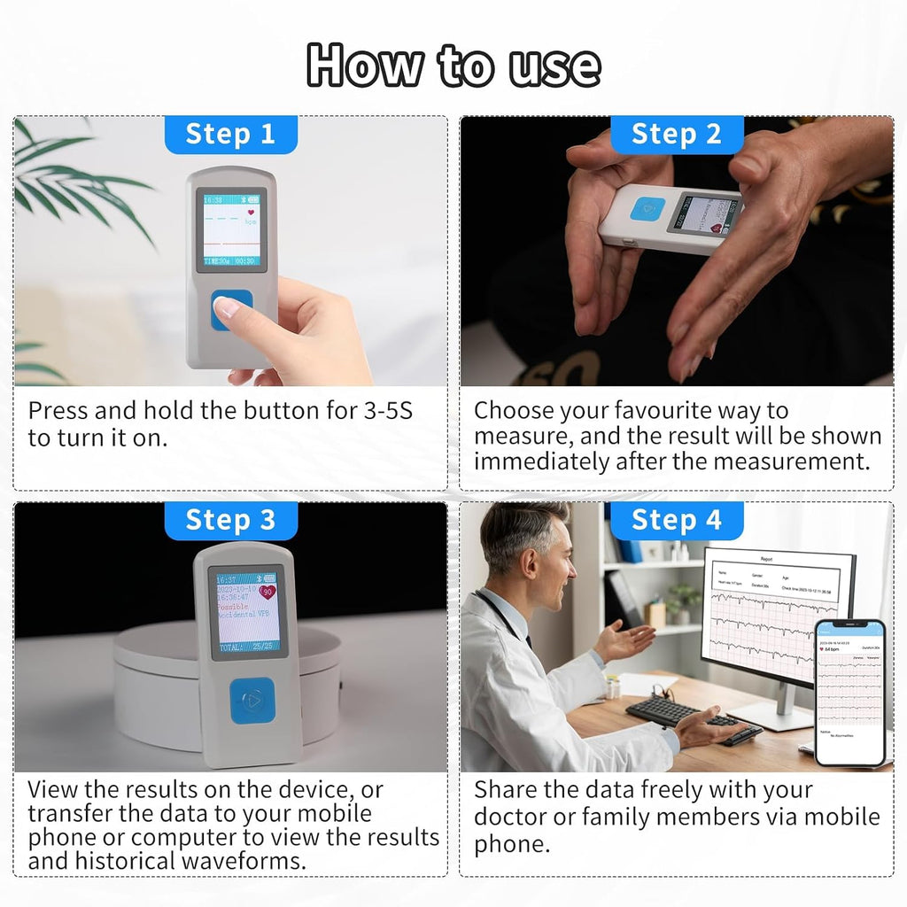 EKG Monitor Device, Personal Heart Rate Monitor with LCD Screen and Storage, Portable ECG Monitor Compatible with PC