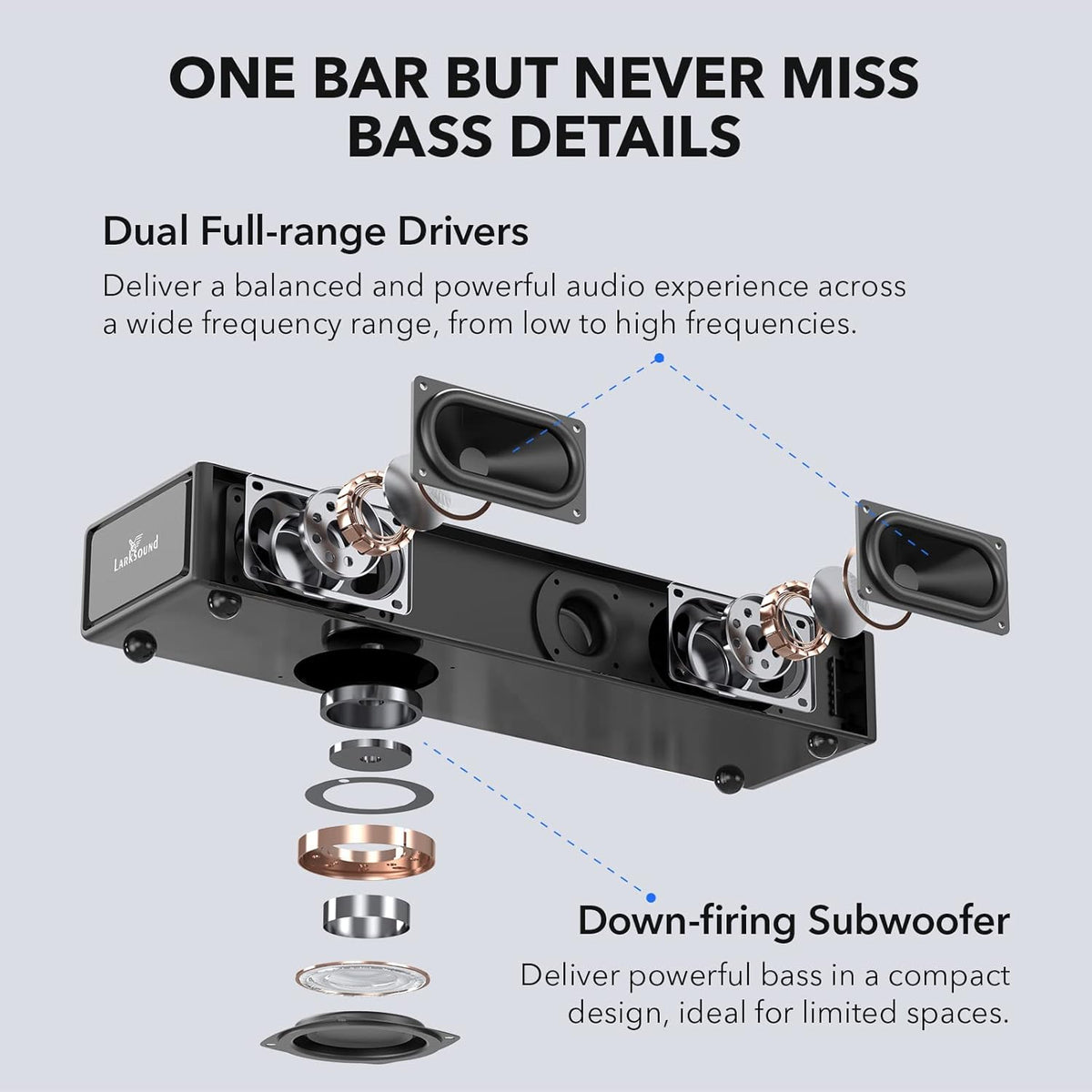 2.1 Sound Bar for TV, 16 Inch Soundbar with Built-in Subwoofer | 110W soundbar with built-in subwoofer, 4 EQ modes