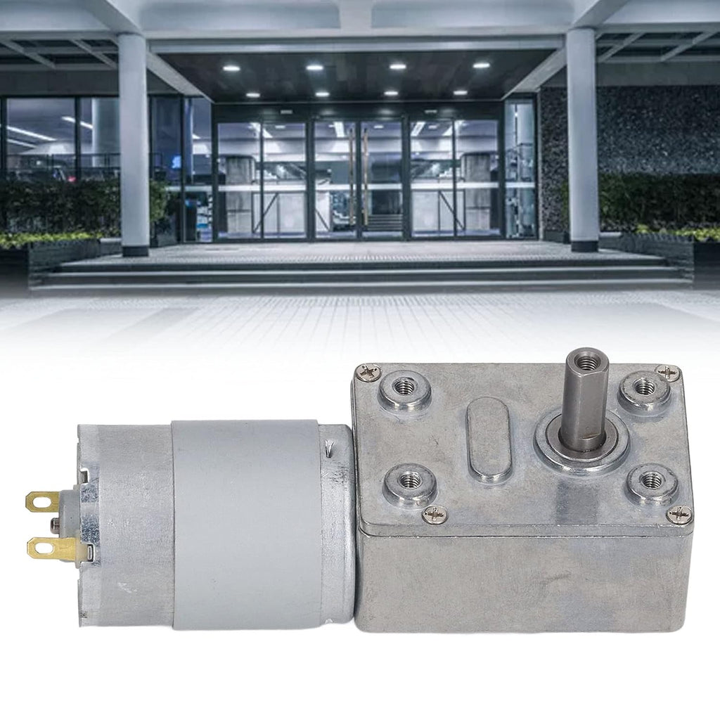 60 RPM 24V DC Rectangular DC Gear with Self Locking Function - Perpendicular Output Shaft Speed Reduction Geared Motor Made of Aluminum and Brass for Window Openers
