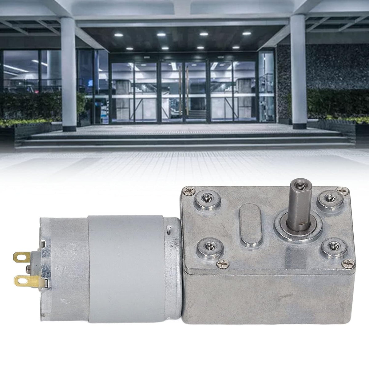 60 RPM 24V DC Rectangular DC Gear with Self Locking Function - Perpendicular Output Shaft Speed Reduction Geared Motor Made of Aluminum and Brass for Window Openers