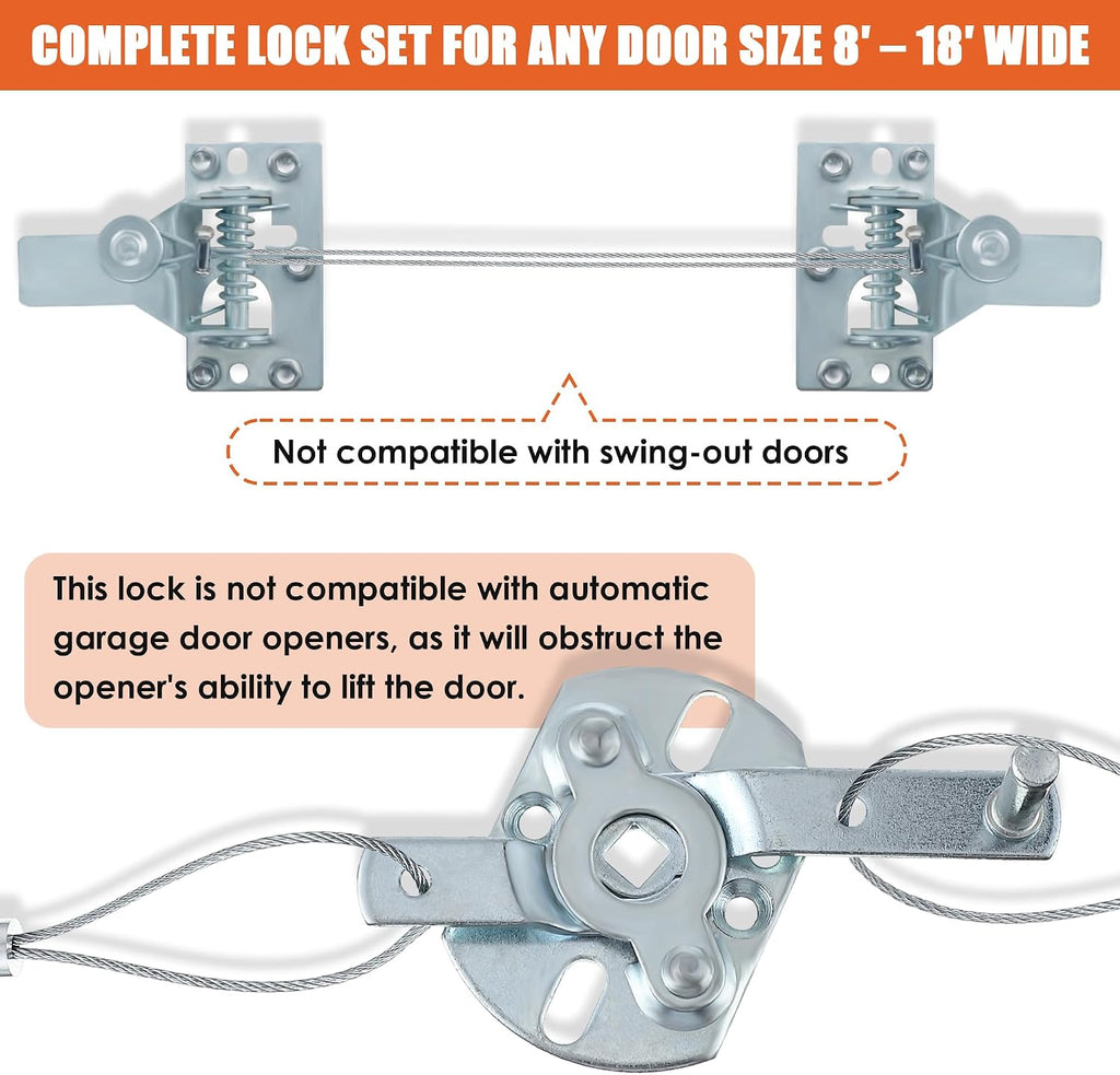 Universal Garage Door Lock Kit with Spring Latch and Keyed Handle, Garage Door Lock Set Fits for Single/Double Car