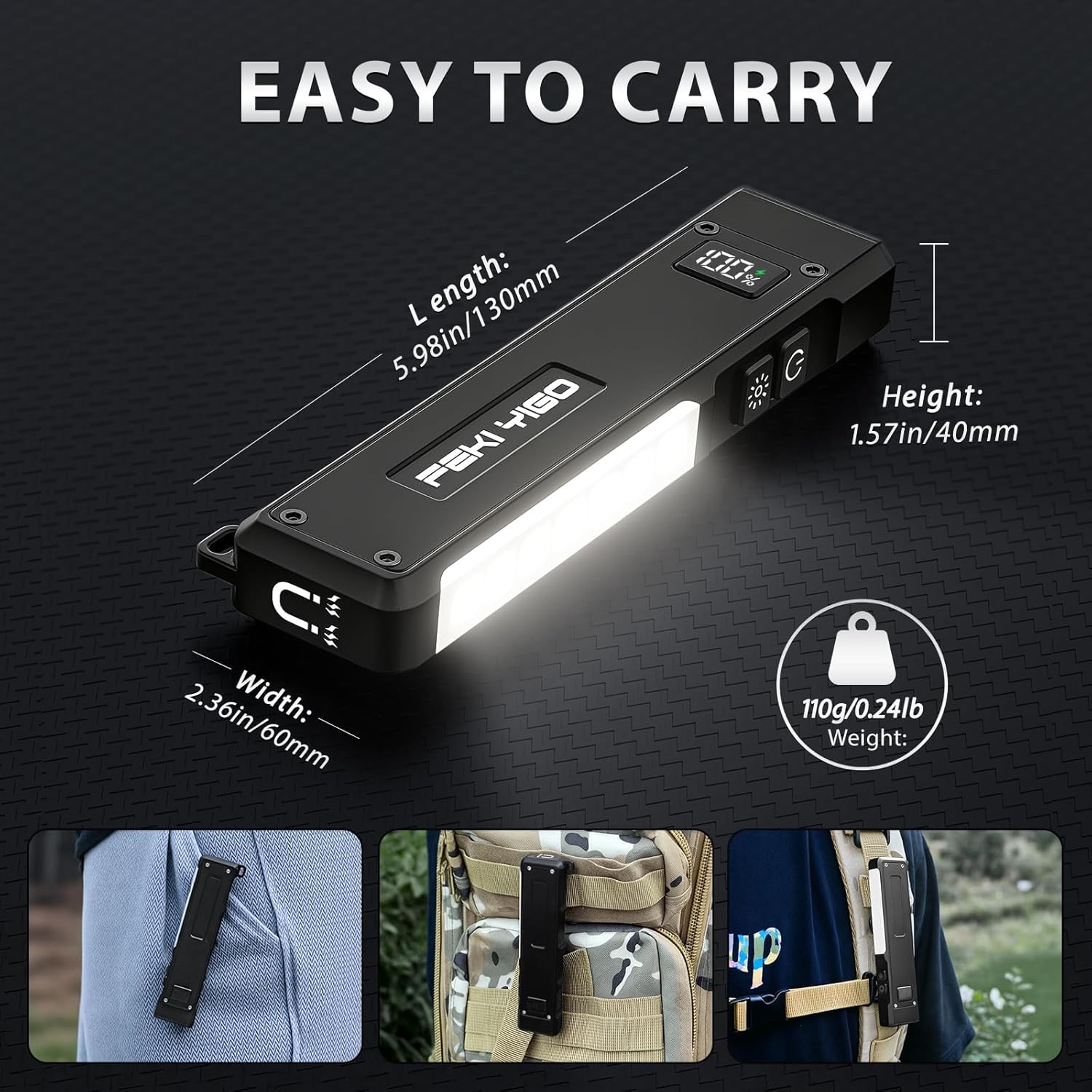Flat EDC Flashlight Rechargeable 1800 Lumens - Pocket Flashlight with 365nm UV Light, RGB Modes, Magnetic Base