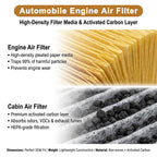 Engine Cabin Air Filter Kit with Activated Carbon