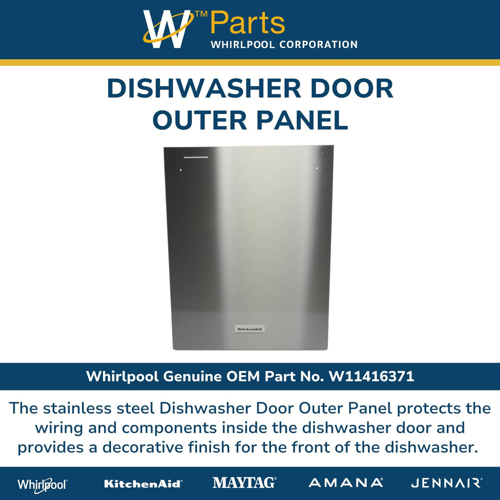 Whirlpool W11416371 OEM Dishwasher Door Outer Panel, Gray