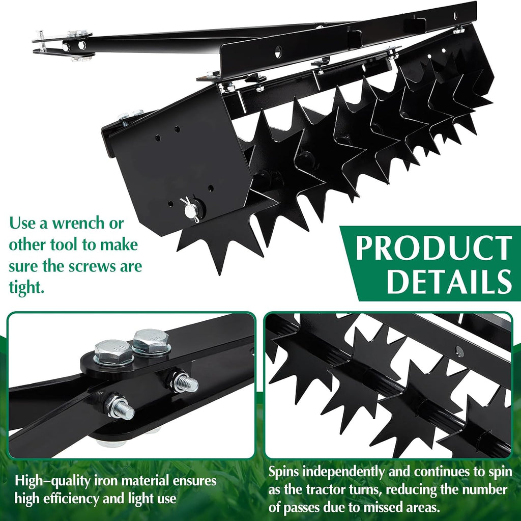 32 Inch Tow Behind Spike Aerator Soil Penetrator Spikes Tractor with Galvanized Steel Tines and Wide Tow Bar Black