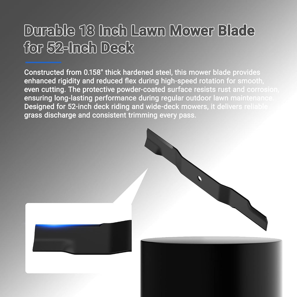 04771200 Lawn Mower Blades 18" for 52" Deck, Compatible with Ariens IKON X/IKON XL Edge & Gravely ZT X/ZT XL Zero Turn Mowers, 2-1/4" Width, 5/8" Center Hole Replacement Blades (3 Pack)