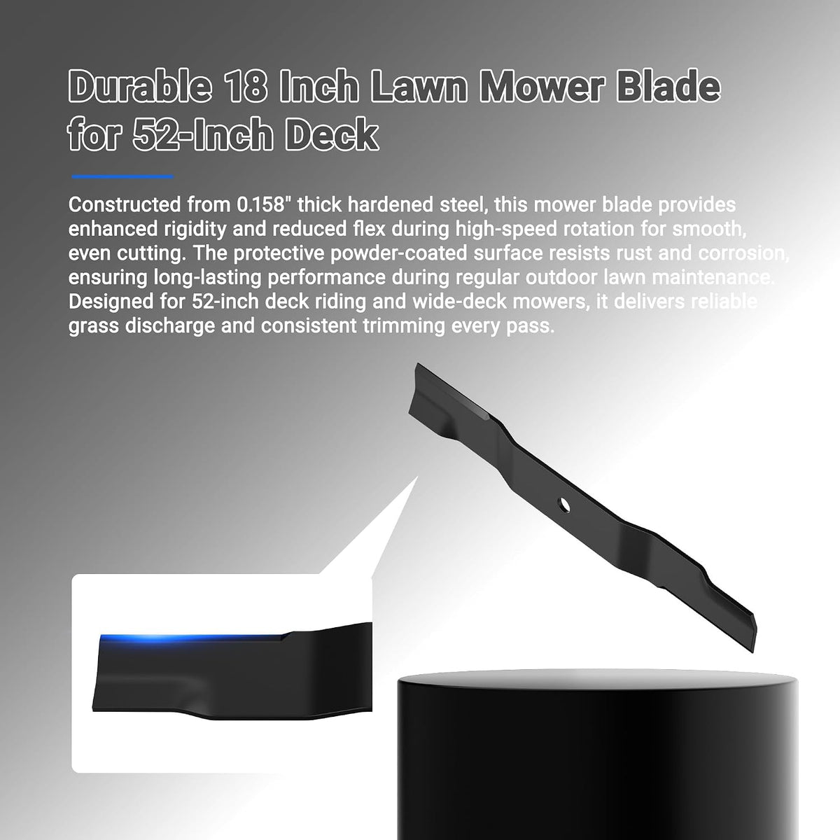 04771200 Lawn Mower Blades 18" for 52" Deck, Compatible with Ariens IKON X/IKON XL Edge & Gravely ZT X/ZT XL Zero Turn Mowers, 2-1/4" Width, 5/8" Center Hole Replacement Blades (3 Pack)
