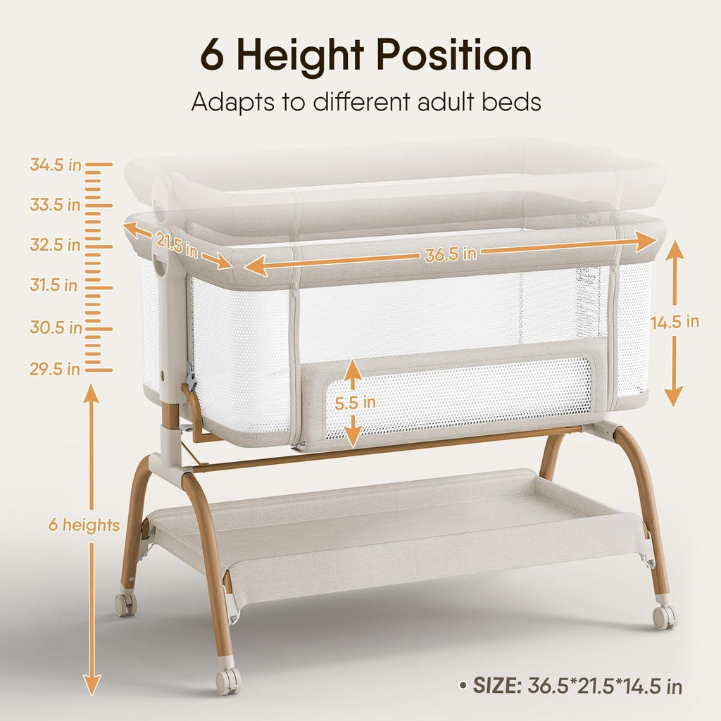 Baby Bassinet Bedside Crib, 3-in-1 Baby Bassinet Bedside Sleeper with Mattress and Soft, Breathable Sheet, Full-Mesh