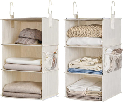 6-Shelf Closet Organizers, Two 3-Shelf Separable Hanging Shelves for Closet, 12" D x 12" W x 48 ¼"H, Mixing of Beige