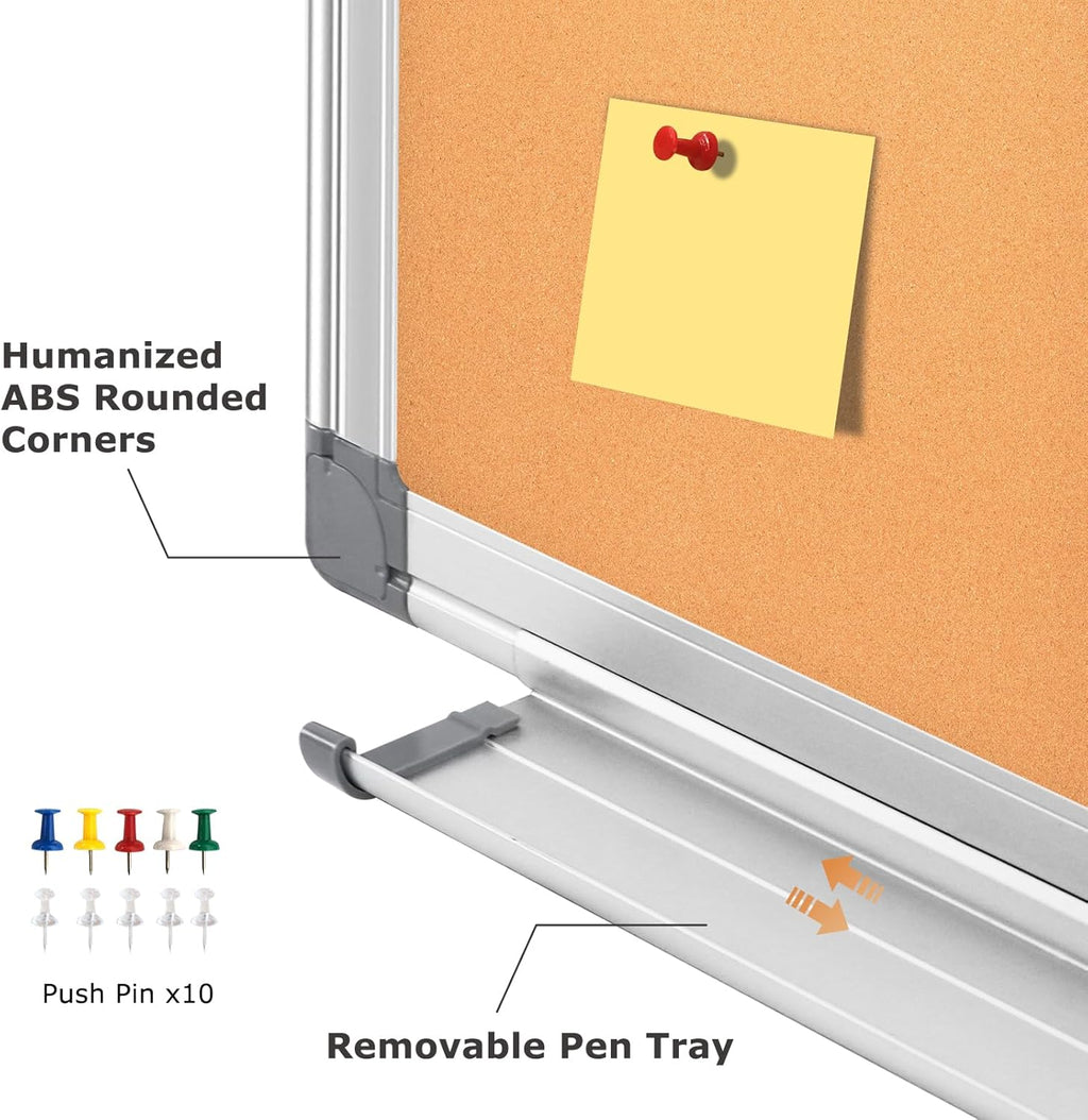 Combination Magnetic Whiteboard & Corkboard, 24"x18" Combo for School, Office & Home, Dry Erase Board with Removable