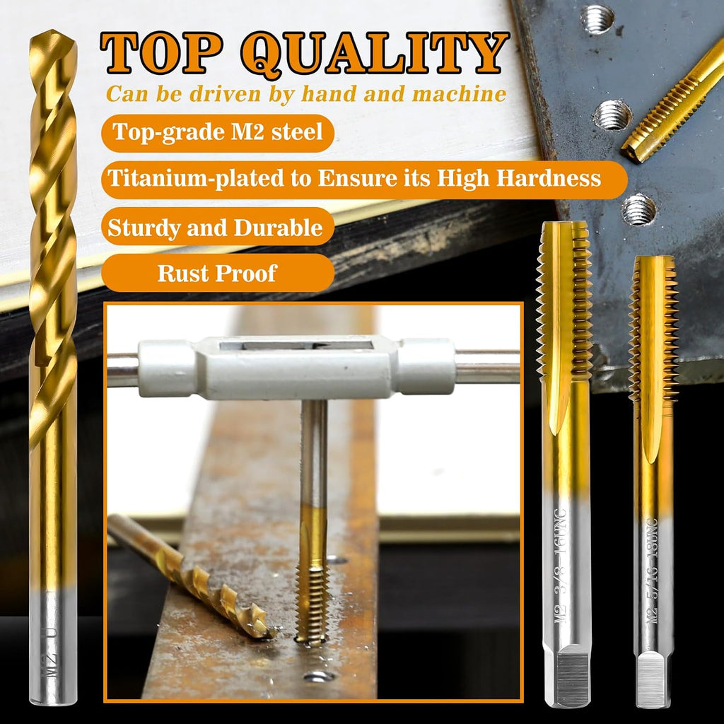 1/4"-20 UNC Tap and #7 Drill Bit Kit for Metal, M2 HSS Drill and Tap Set