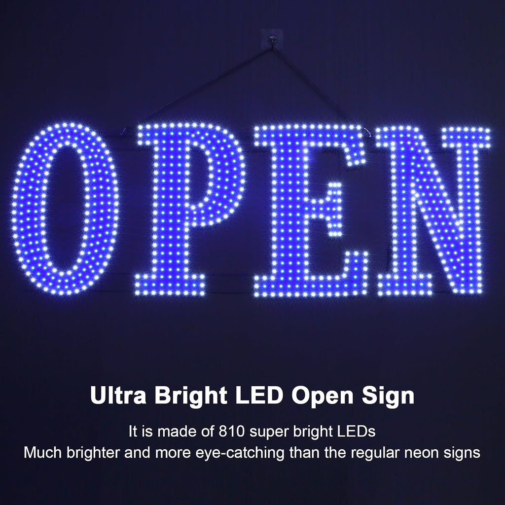 40"x14" Extra Large LED Open Signs for Business with Remote Controlled, 10 Levels Brightness Adjustable Unique Design