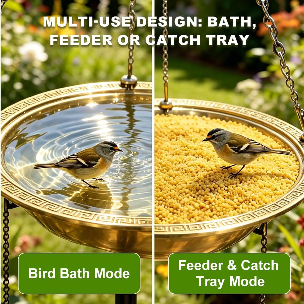 10.42 Inch Extra Deep Hanging Bird Bath with Solar Fountain, Outdoor Portable Soaking Tub with Solar Water Pump