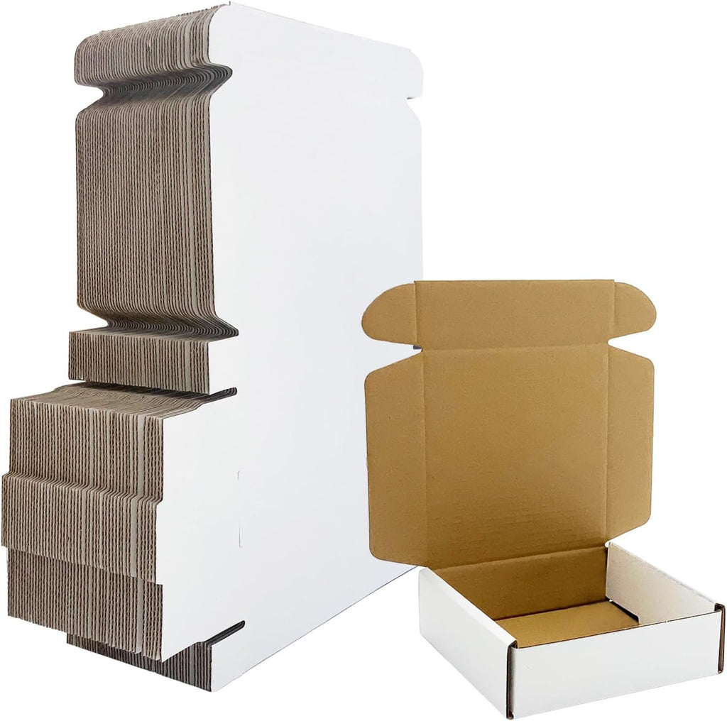 5x5x1.5 inch White Shipping Boxes 50 Pack, Small Corrugated Cardboard Boxes