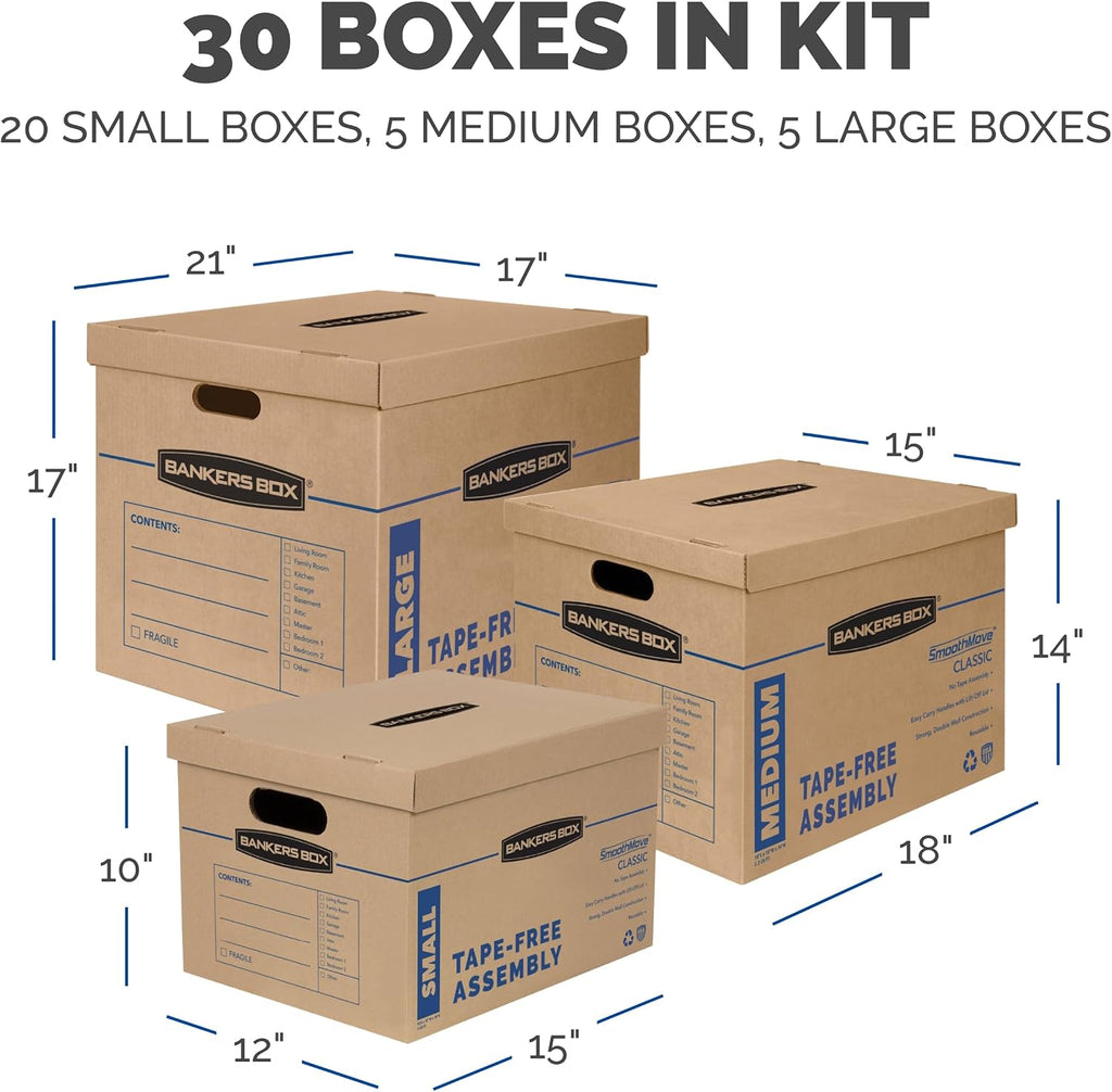 30-Pack Classic Moving Box Kit, 20 Small/5 Medium/5 Large