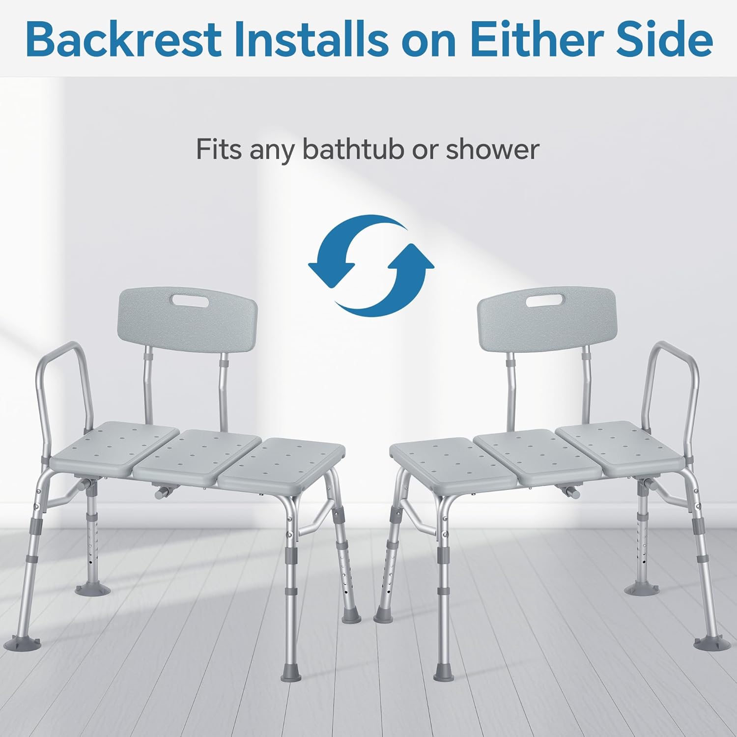 Tub Transfer Bench for Bathtub, 400 lbs Heavy Duty Shower Chair with Backrest, Slip-Resistant Feet, Height Adjustable