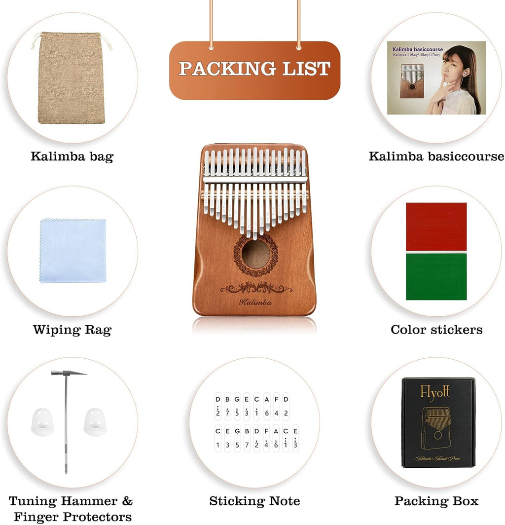 Kalimba Thumb Piano 17 Keys, Finger Piano Musical Instruments, Mbira Music Kids Gifts Adult Beginners Hand Pianos Brown