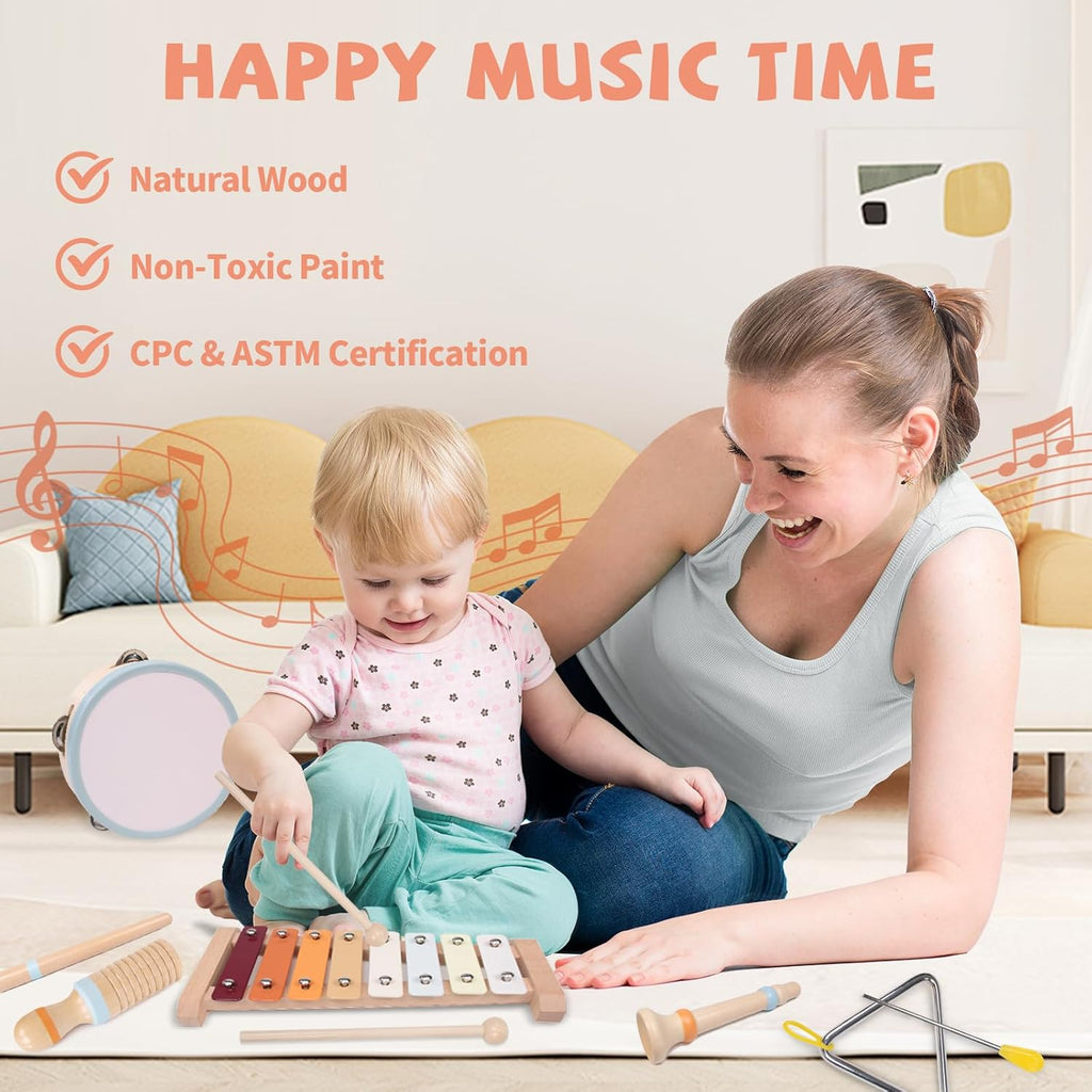 Montessori Toys Wooden Baby Musical Instruments Set for Toddlers | 18 Month Old Toys Toddler Percussion Instruments