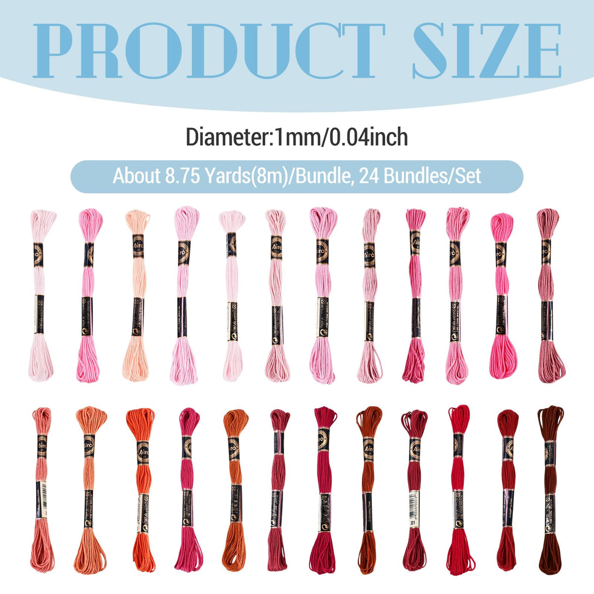 24 Skeins Embroidery Floss Thread 1mm Cross Stitch Thread