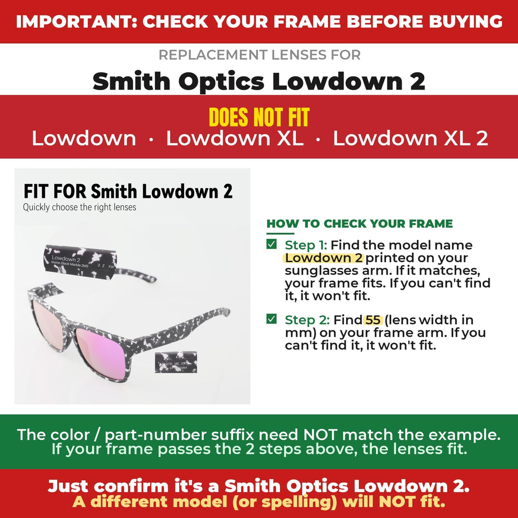 Replacement Lenses for Smith Lowdown 2 Sunglasses (Polarized, Black)