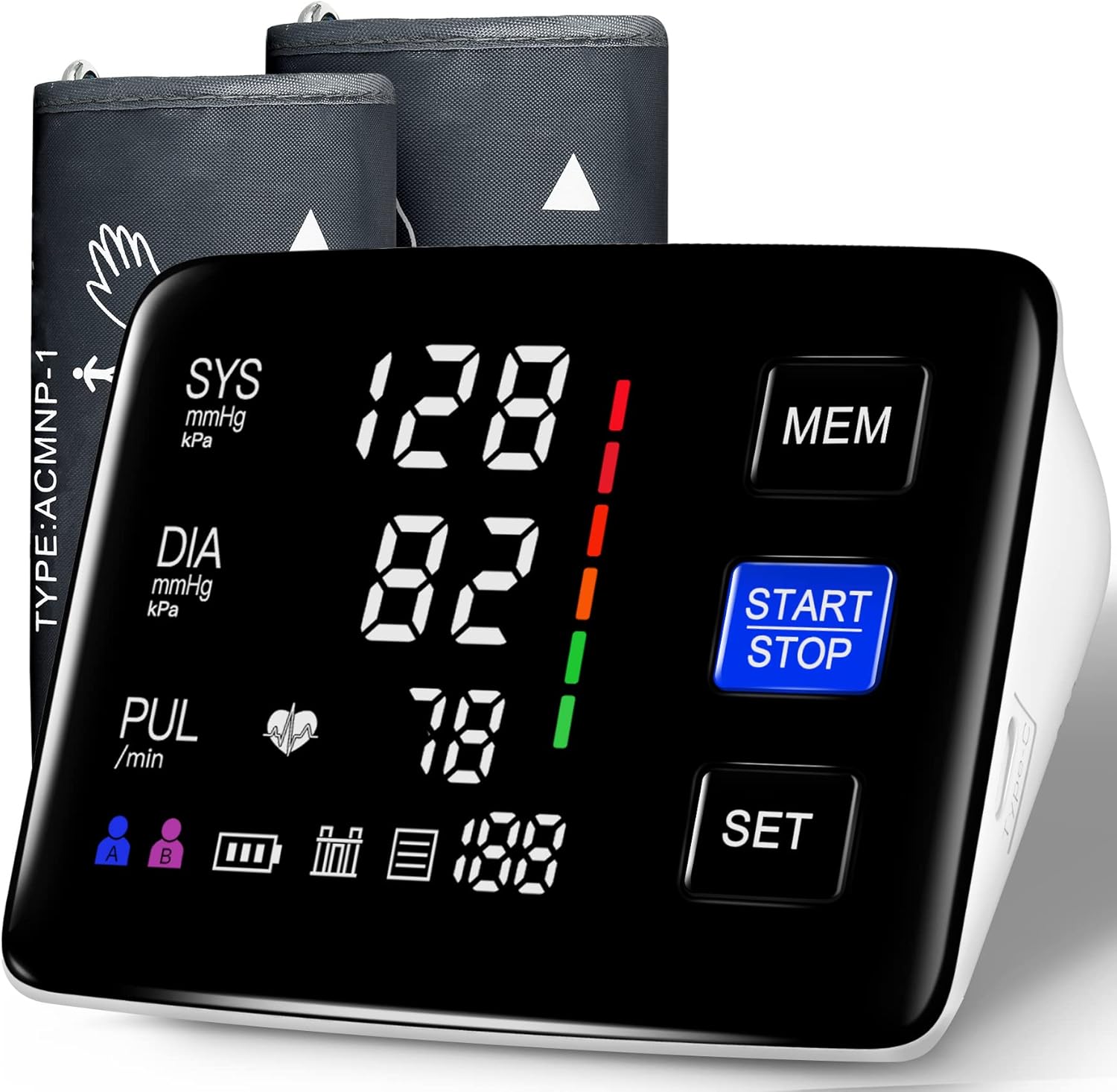 Blood Pressure Monitor, 9-17'' & 13-21'' Extra Large Blood Pressure Cuff Upper Arm, LED Color Backlit Screen