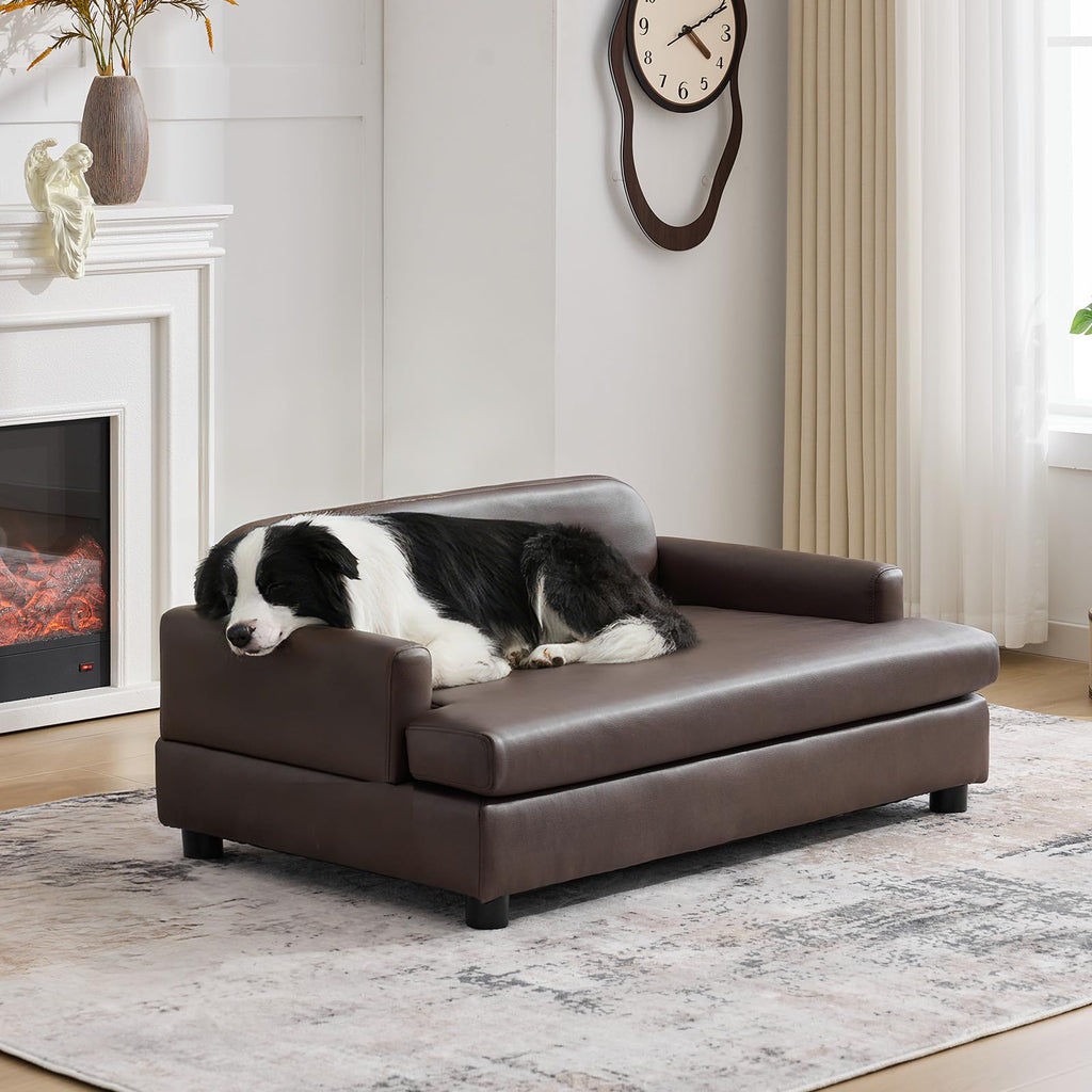 Luxury Dog Sofa Bed Elevated Pet Couch with Durable Waterproof Leather