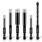 6 PCS Dry Diamond Drill Bits Set for Ceramic, Glass, Tile, Porcelain, Pots