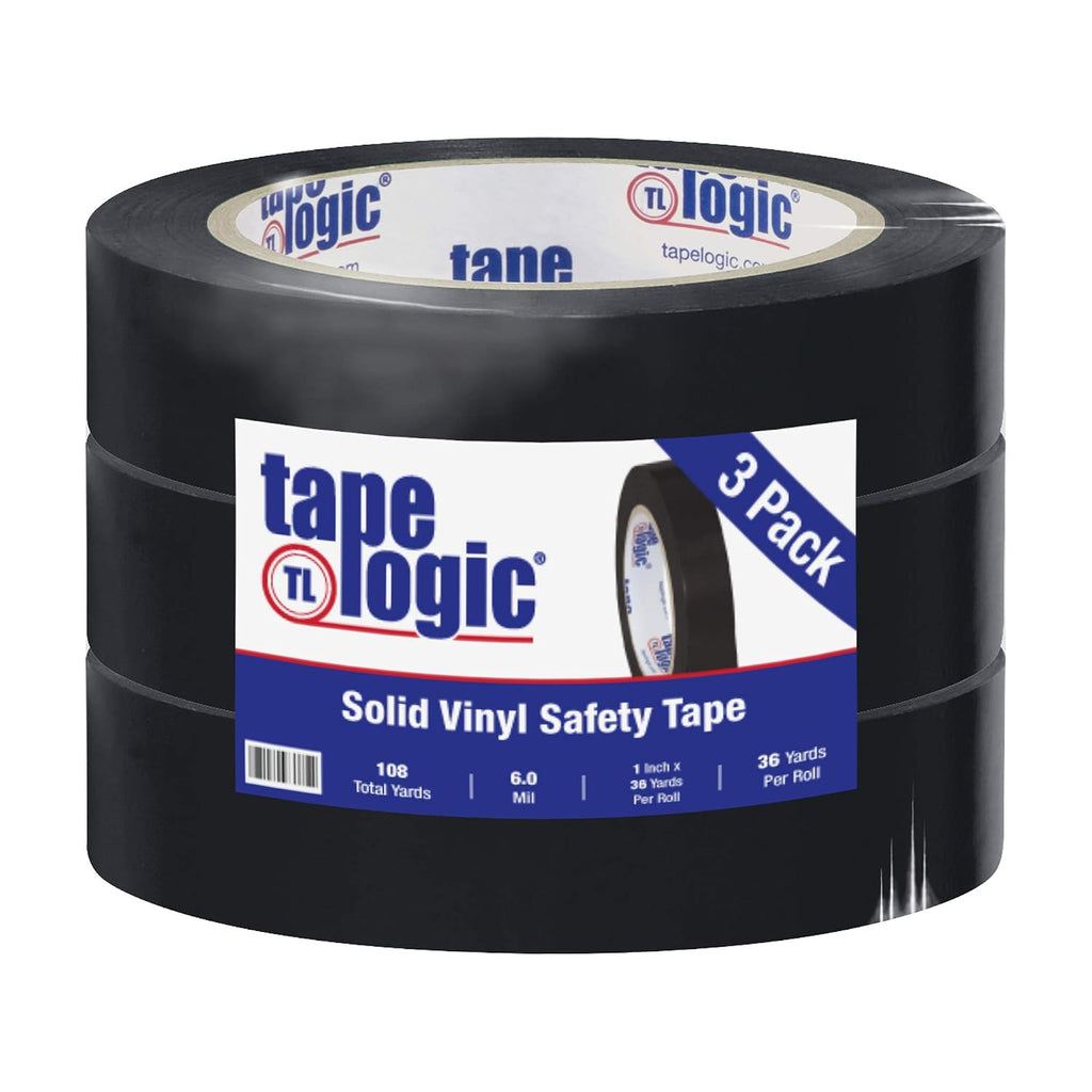 (3 Pack) 1 Inch x 36 Yards, Multipurpose Solid Vinyl Safety Tape, Black, Heavy-Duty 6 Mil Thick - Moisture/Grease