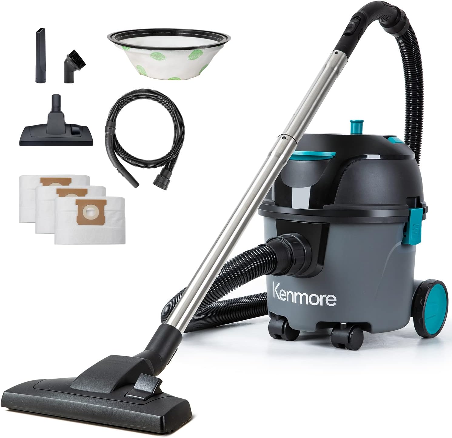 KW3010 Bagged Canister Vacuum 3 Gallon Lightweight | High Efficient, 3 Cleaning Tools, Washable Filter, Hard Floor