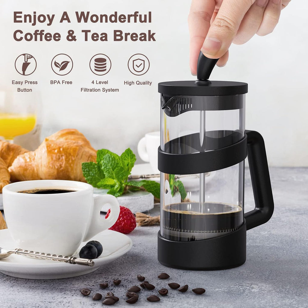 Mini French Press Coffee Maker, 12 oz, Camping Coffee Press Pot, Small French Press, Tea and Frothed Milk Press