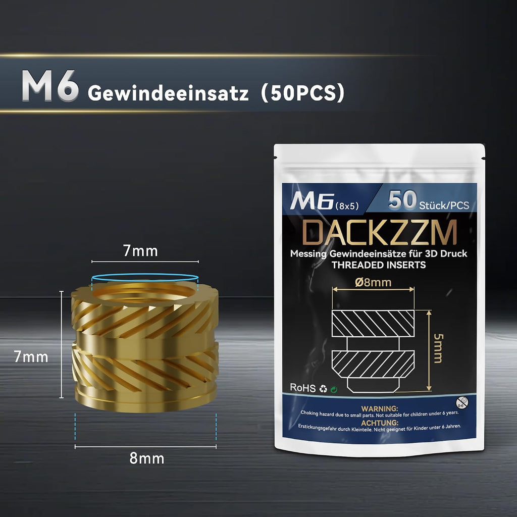 M6 Brass Heat Set Threaded Inserts, Metric Knurled Nuts (50 Pieces)
