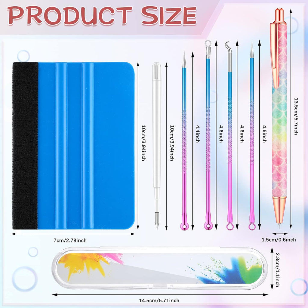 8 Pieces Pin Pen Weeding Tool Vinyl Weeding Tool with Rainbow Retractable Air Release Pen and Refill Vinyl Squeegee