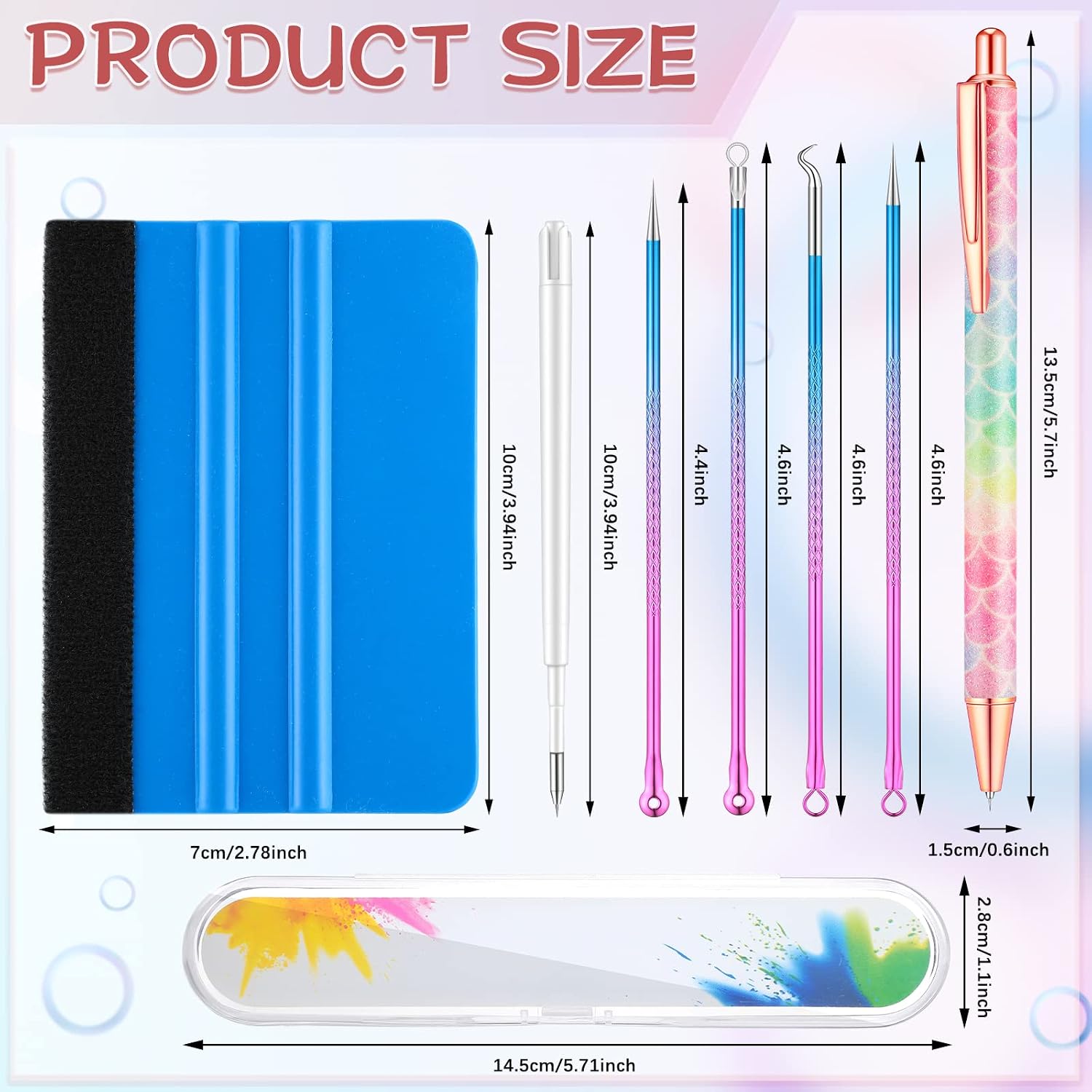 8 Pieces Pin Pen Weeding Tool Vinyl Weeding Tool with Rainbow Retractable Air Release Pen and Refill Vinyl Squeegee