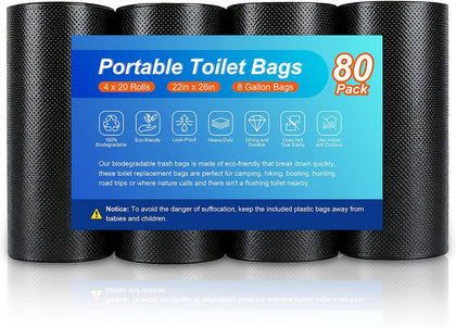 8 Gallon Trash Bags, Biodegradable Thickened Portable Toilet Bag, Heavy Duty Leak-Proof Black Garbage Bags for 5-8