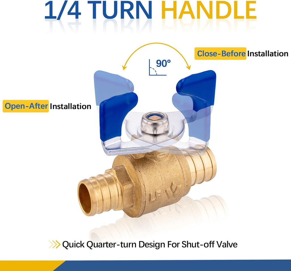 2PACK GUOFIS 3/4"PEX Shut off Ball Valve,Butterfly Handle(VALVE164-2)