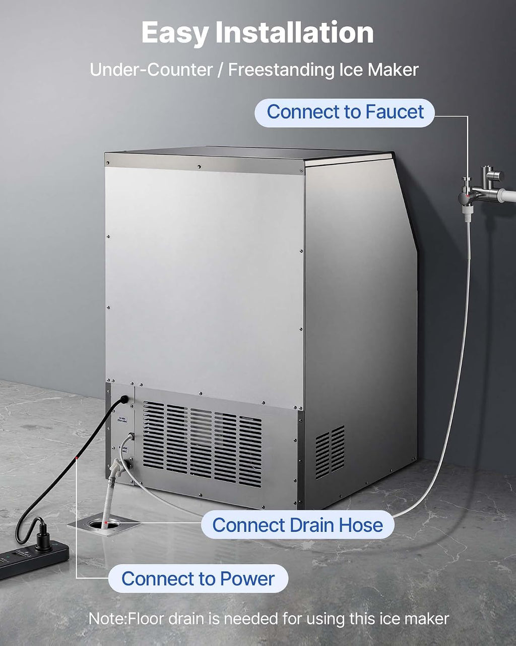 Commercial Ice Maker Machine, 360 lbs/24h with 55-85 lbs Storage Capacity, Built-in/Freestanding/Under Counter
