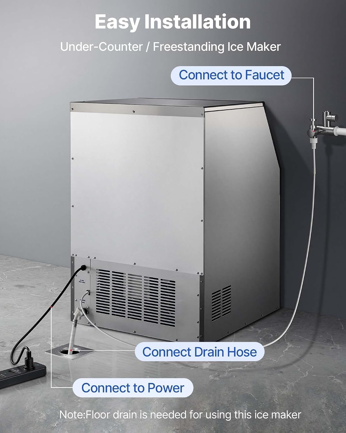 Commercial Ice Maker Machine, 360 lbs/24h with 55-85 lbs Storage Capacity, Built-in/Freestanding/Under Counter