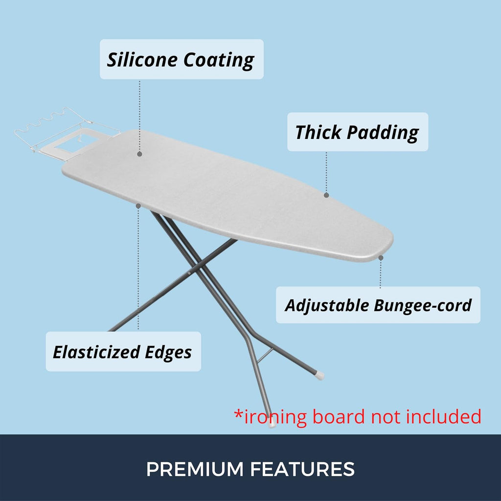 Ironing Board Cover and Pad Standard Size Silicone Coated 4 Layers 15x54 inch Extra Heavy Duty Thick Padding, Heat
